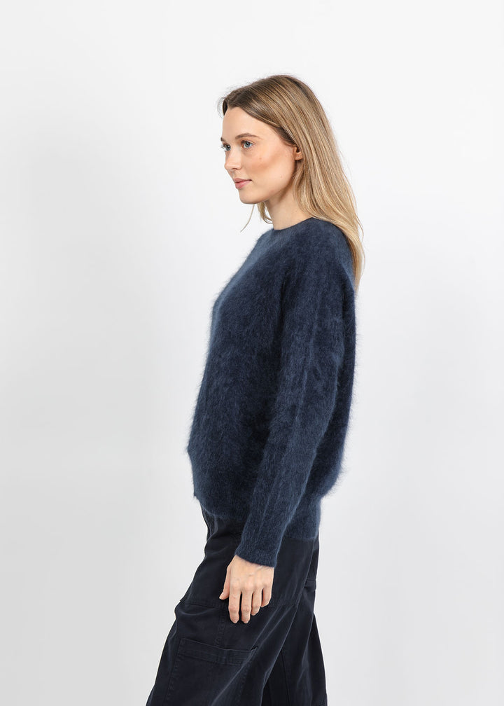 Autumn Cashmere Relaxed Fit Saddle Crew Sweater With Back Yoke in Navy available at Barbara Katz