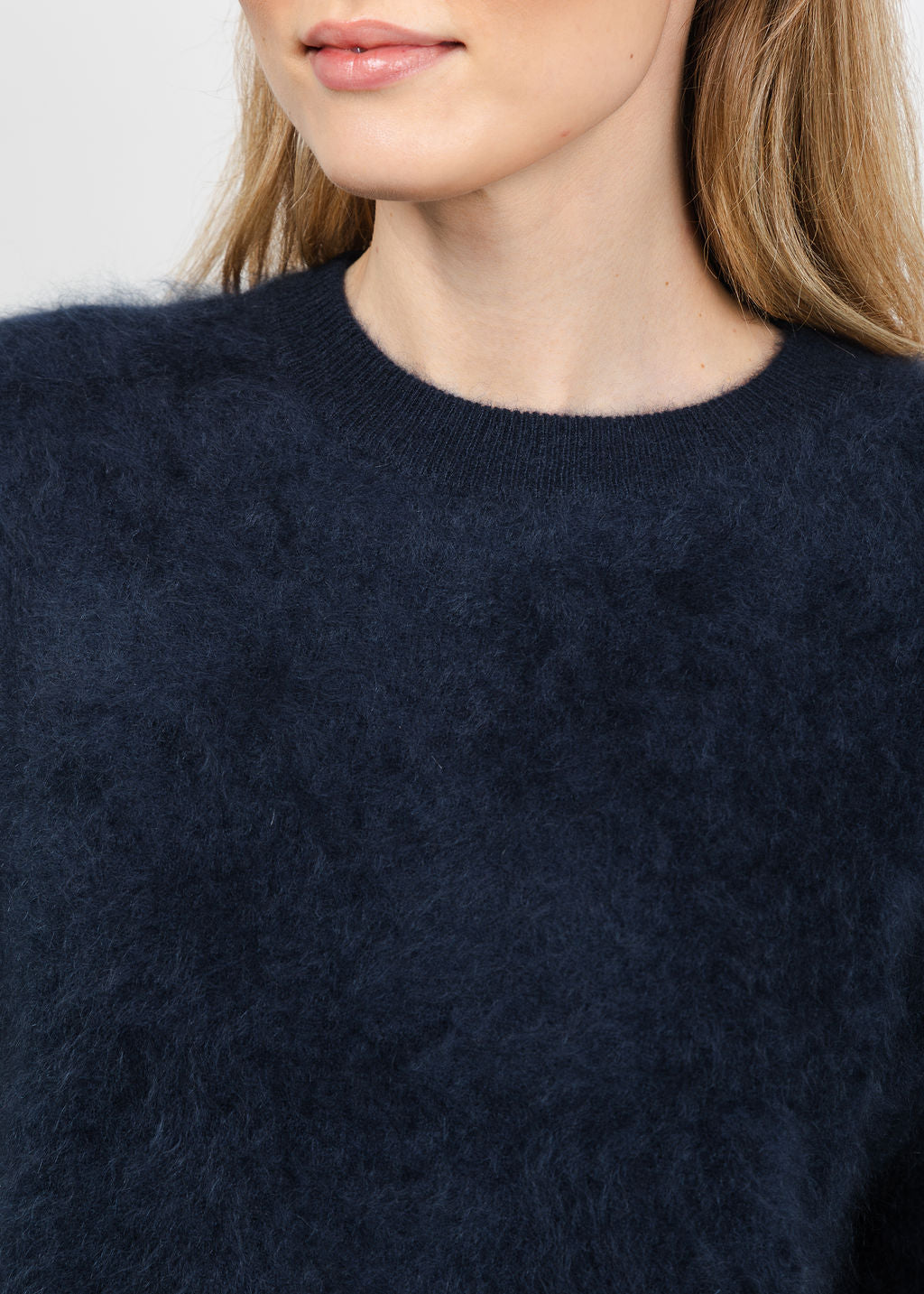 Autumn Cashmere Relaxed Fit Saddle Crew Sweater With Back Yoke in Navy available at Barbara Katz