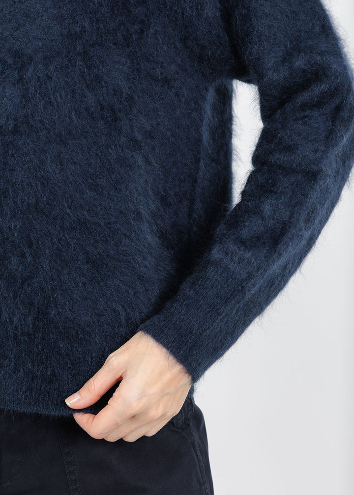 Autumn Cashmere Relaxed Fit Saddle Crew Sweater With Back Yoke in Navy available at Barbara Katz