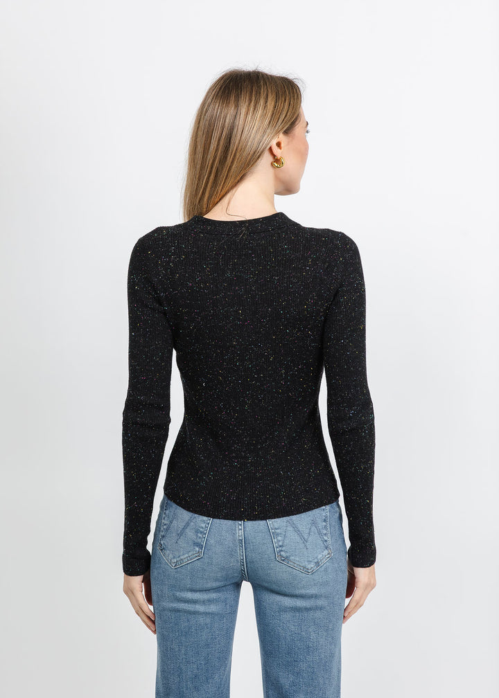 Autumn Cashmere Ribbed Polo in Black available at Barbara Katz