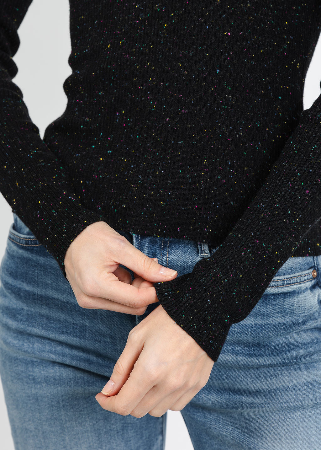 Autumn Cashmere Ribbed Polo in Black available at Barbara Katz