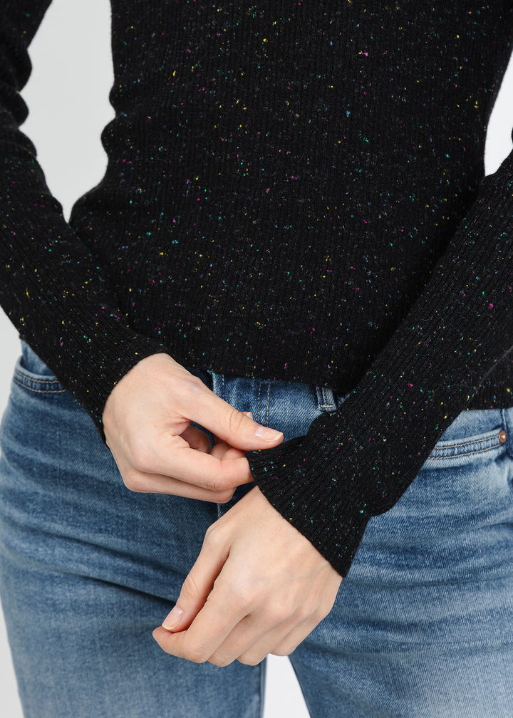 Autumn Cashmere Ribbed Polo in Black available at Barbara Katz