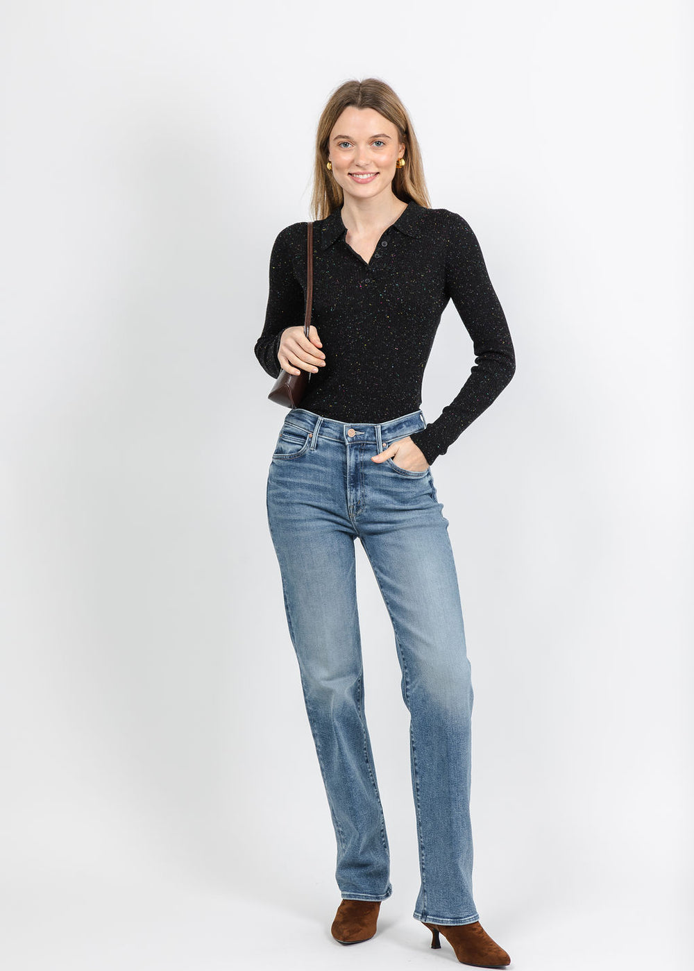 Autumn Cashmere Ribbed Polo in Black available at Barbara Katz