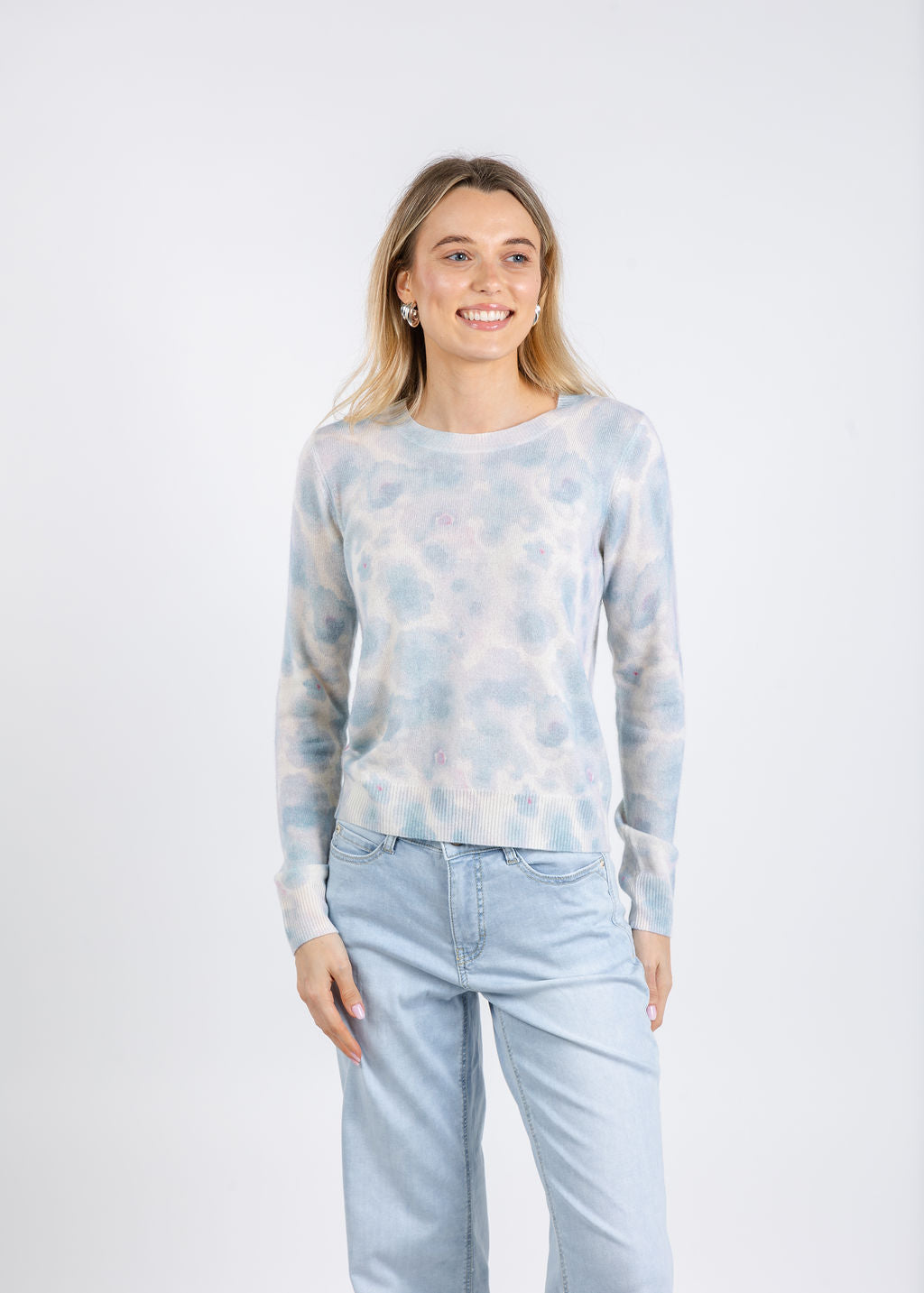 Autumn Cashmere Watercolor Floral Print Crew Sweater in Heather Combo available at Barbara Katz