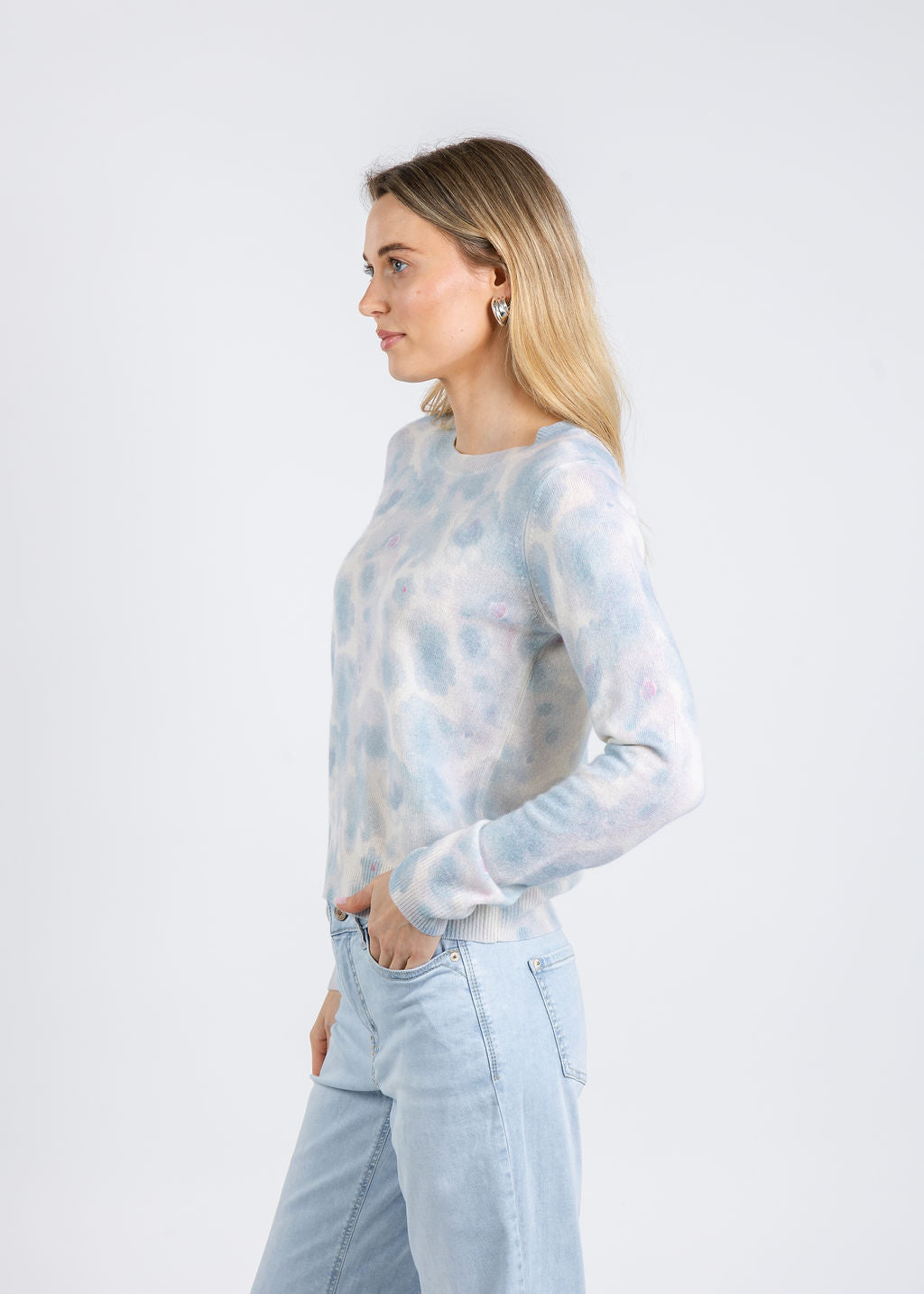 Autumn Cashmere Watercolor Floral Print Crew Sweater in Heather Combo available at Barbara Katz