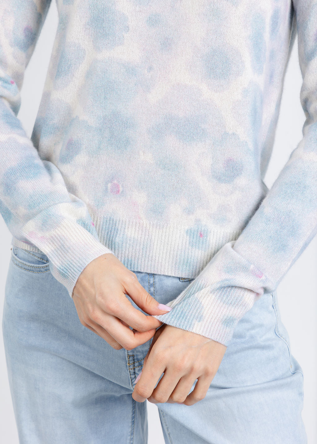Autumn Cashmere Watercolor Floral Print Crew Sweater in Heather Combo available at Barbara Katz