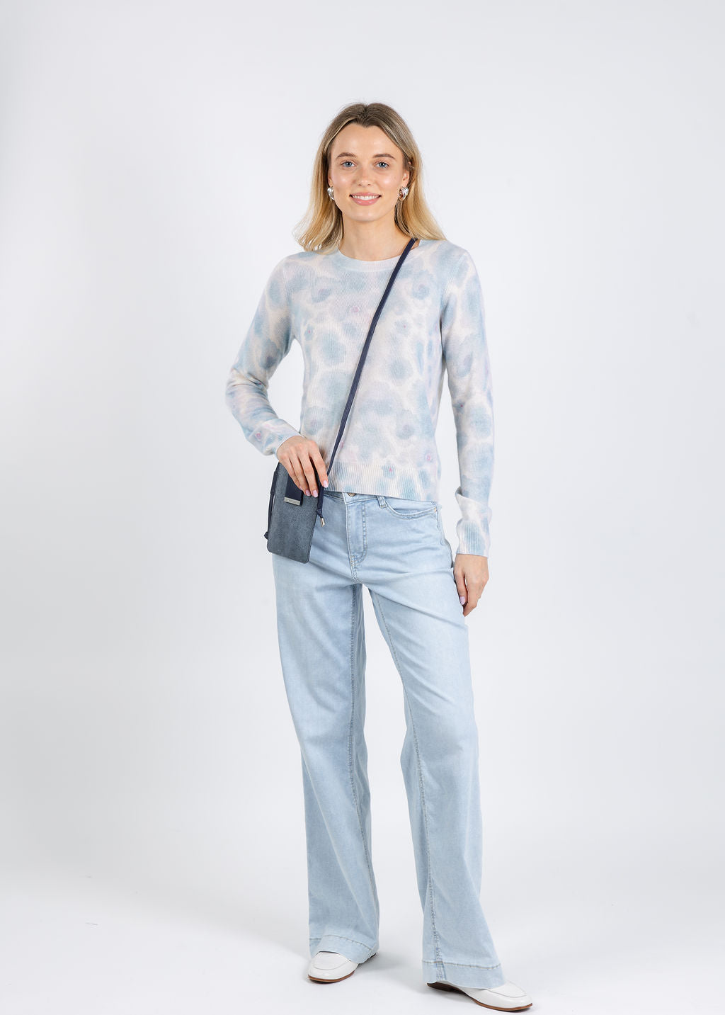 Autumn Cashmere Watercolor Floral Print Crew Sweater in Heather Combo available at Barbara Katz