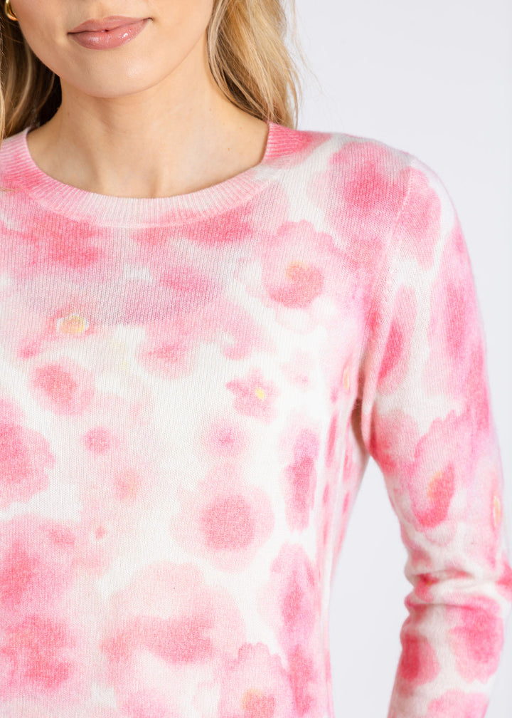 Autumn Cashmere Watercolor Floral Print Crew Sweater in Pink Combo available at Barbara Katz