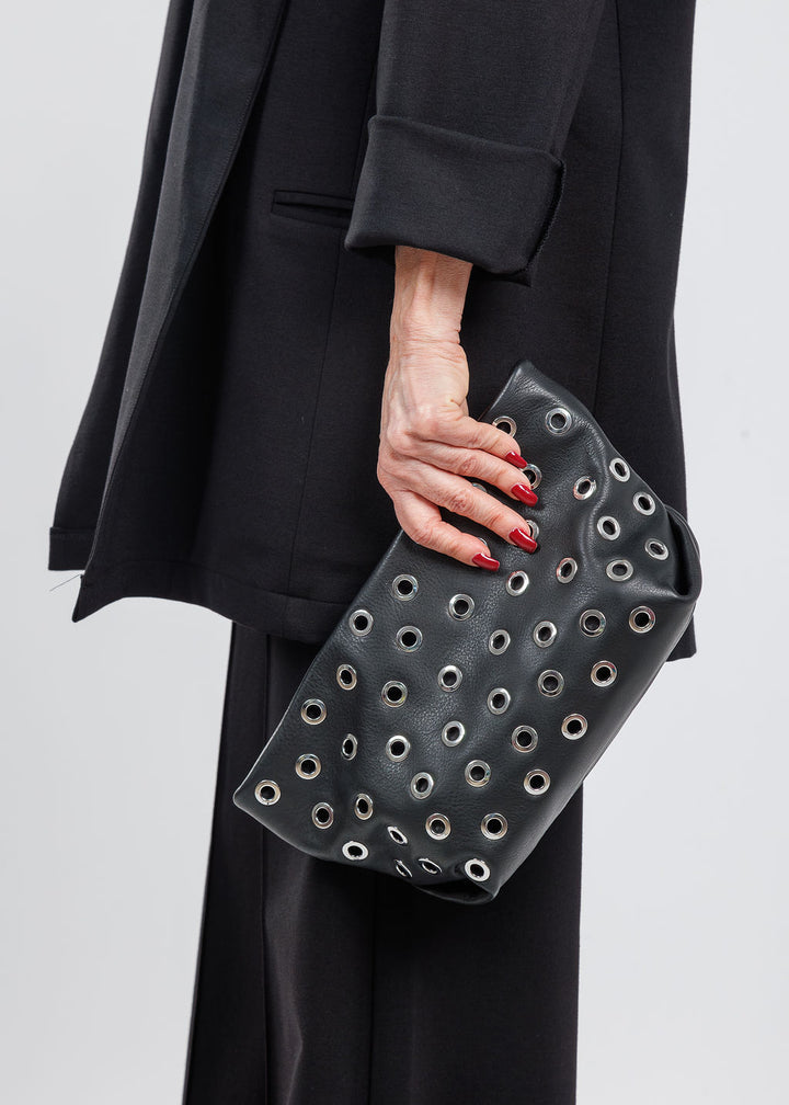 B-Low The Belt Gia Grommet Leather Clutch Bag in Black Silver available at Barbara Katz