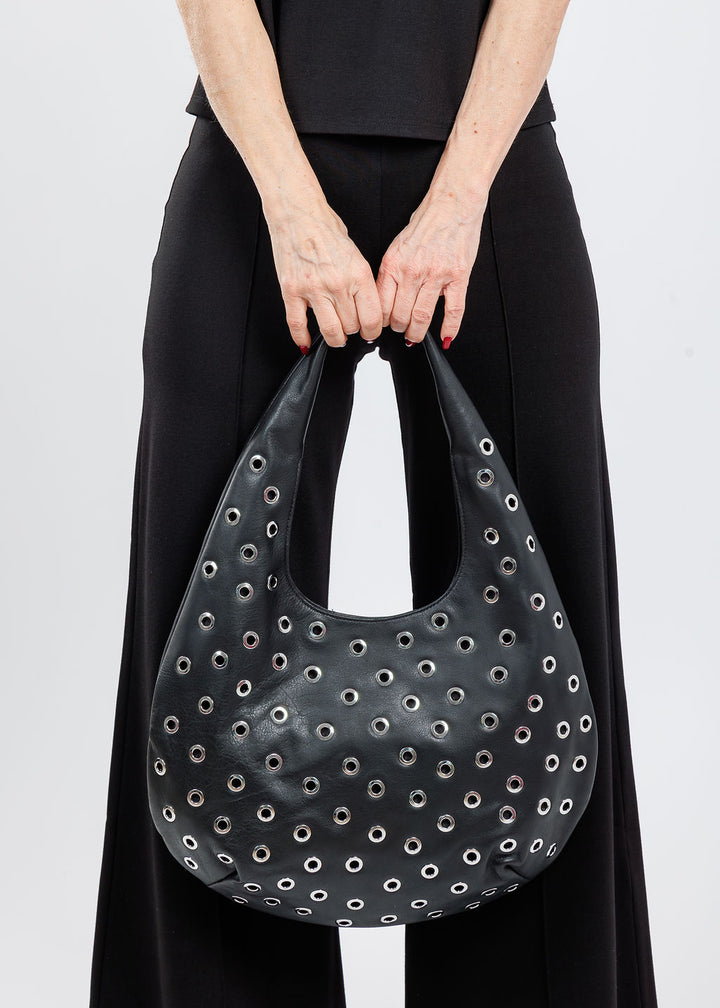 B-Low The Belt Gia Grommet Leather Hobo Bag in Black Silver available at Barbara Katz
