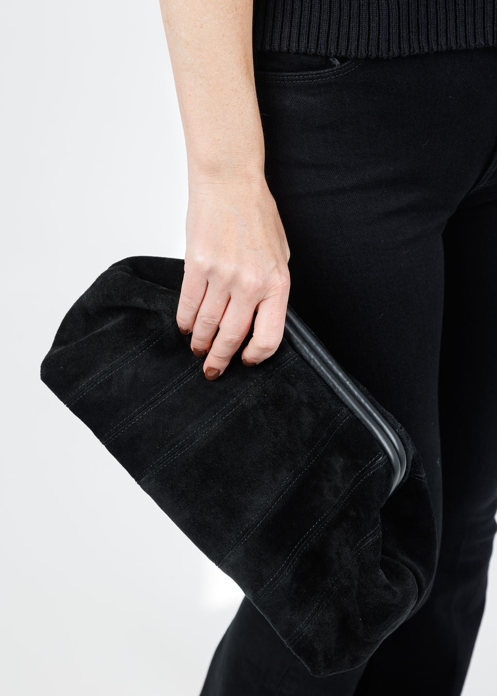 B-Low the Belt Rowe Suede Clutch in Black available at Barbara Katz