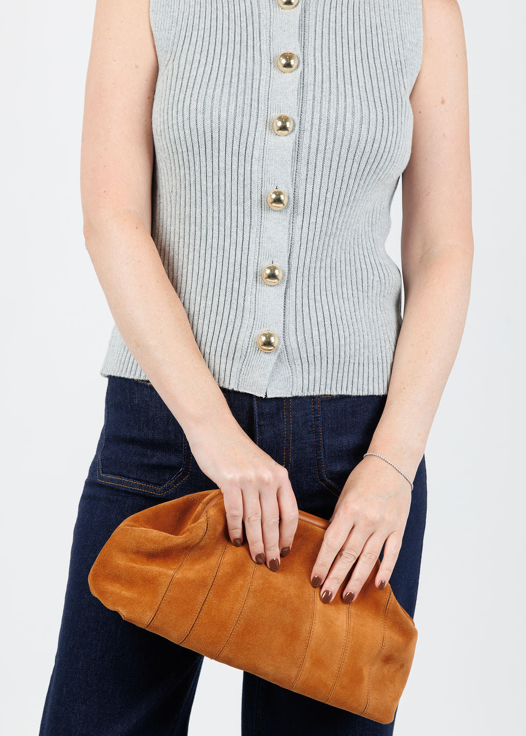 B-Low the Belt Rowe Suede Clutch in Cuoio available at Barbara Katz