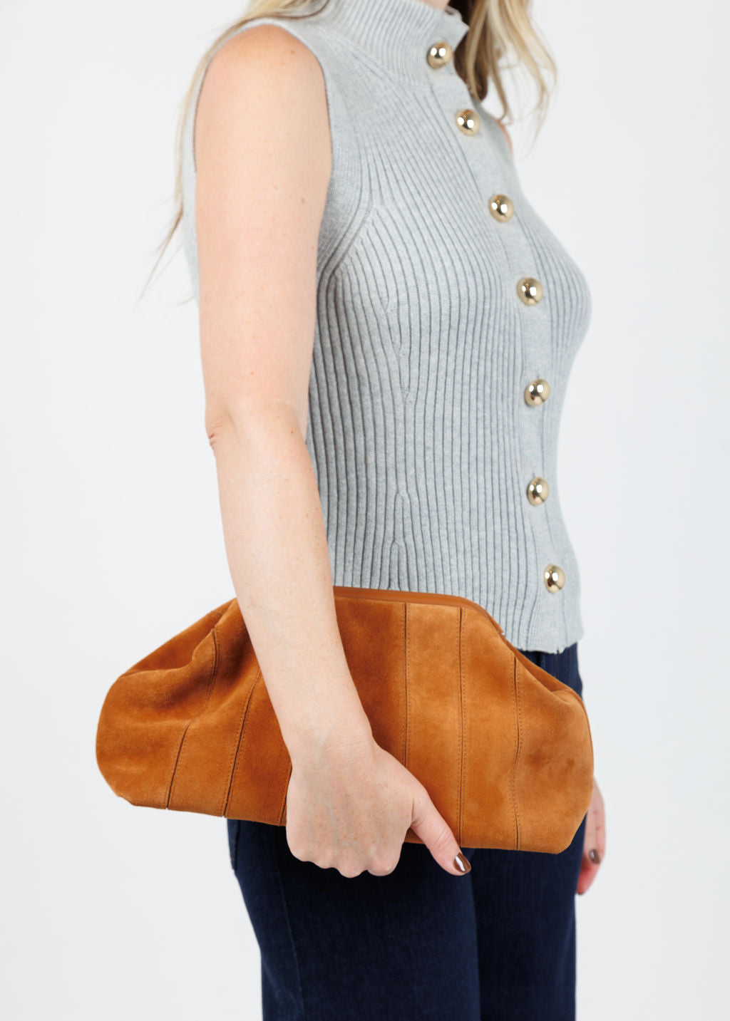B-Low the Belt Rowe Suede Clutch in Cuoio available at Barbara Katz