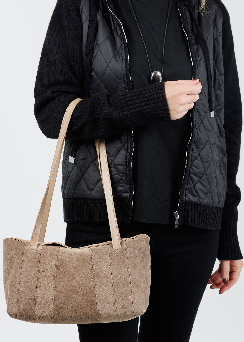 B-Low the Belt Rowe Suede Shoulder Bag in Taupe available at Barbara Katz