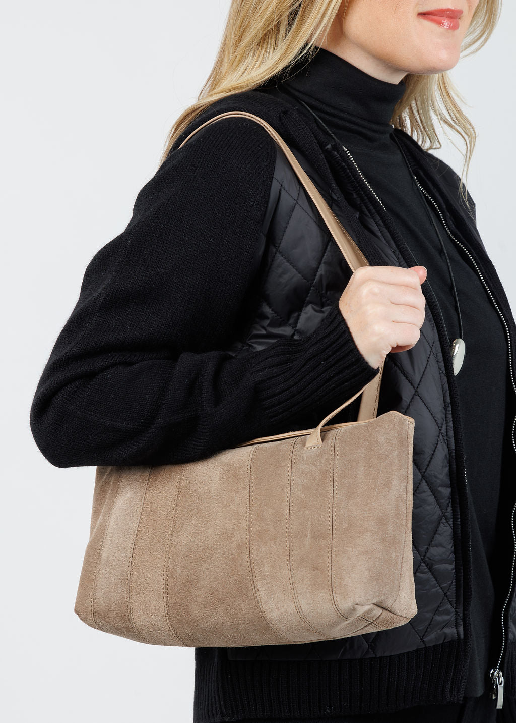 B-Low the Belt Rowe Suede Shoulder Bag in Taupe available at Barbara Katz
