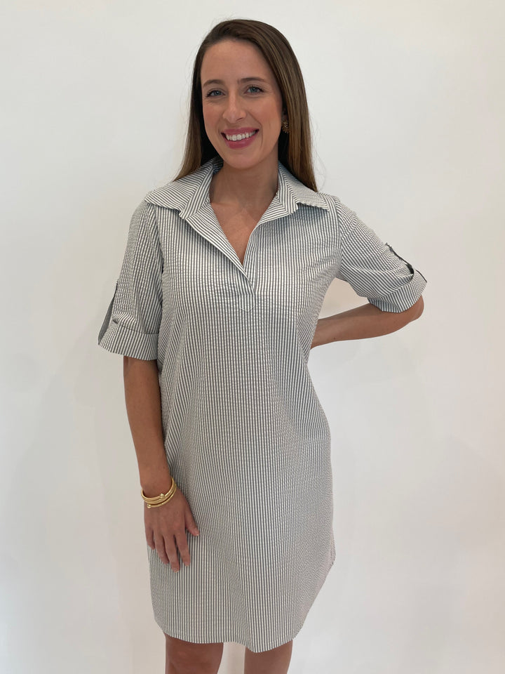 Peace of Cloth Ryan Collared Dress in Black Stripes available at Barbara Katz