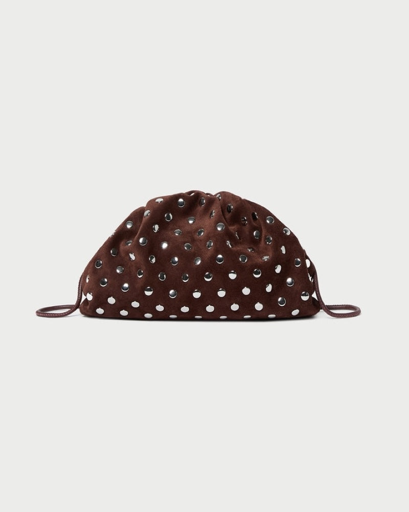 Loeffler Randall Bailey Dome Clutch in Espresso Suede With Silver Studs available at Barbara Katz