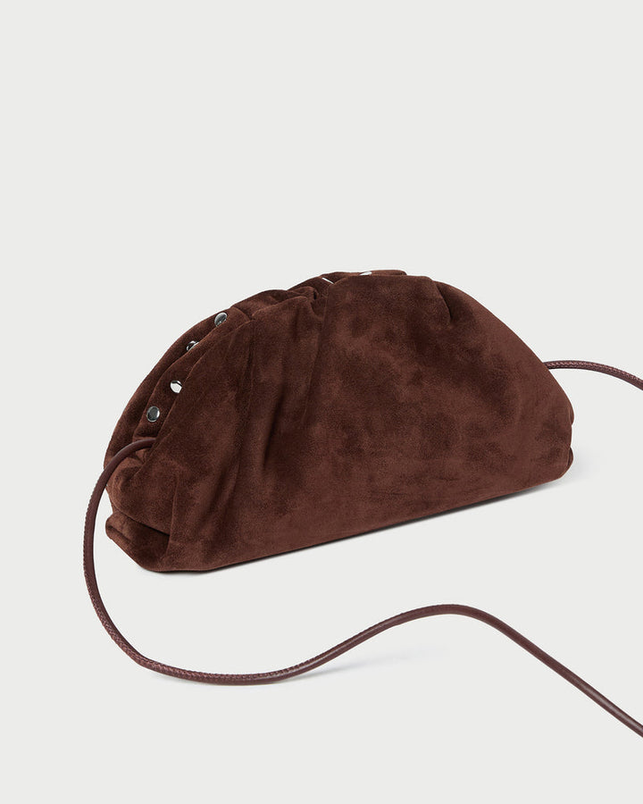Loeffler Randall Bailey Dome Clutch in Espresso Suede With Silver Studs available at Barbara Katz