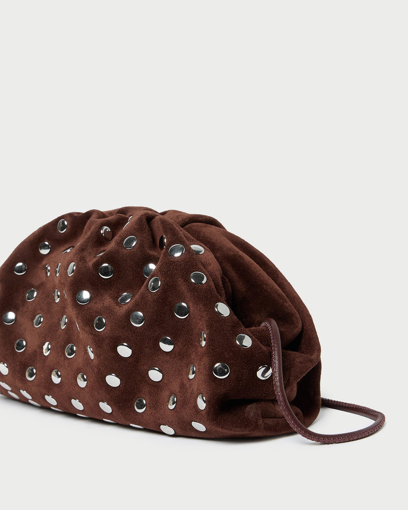 Loeffler Randall Bailey Dome Clutch in Espresso Suede With Silver Studs available at Barbara Katz