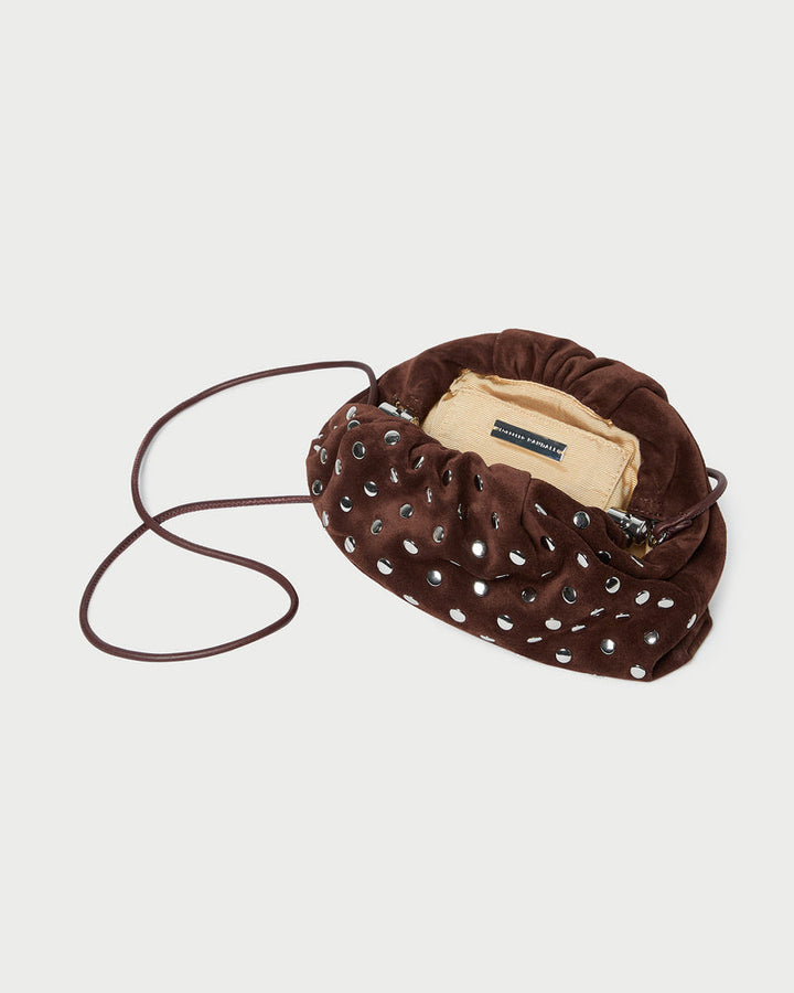 Loeffler Randall Bailey Dome Clutch in Espresso Suede With Silver Studs available at Barbara Katz