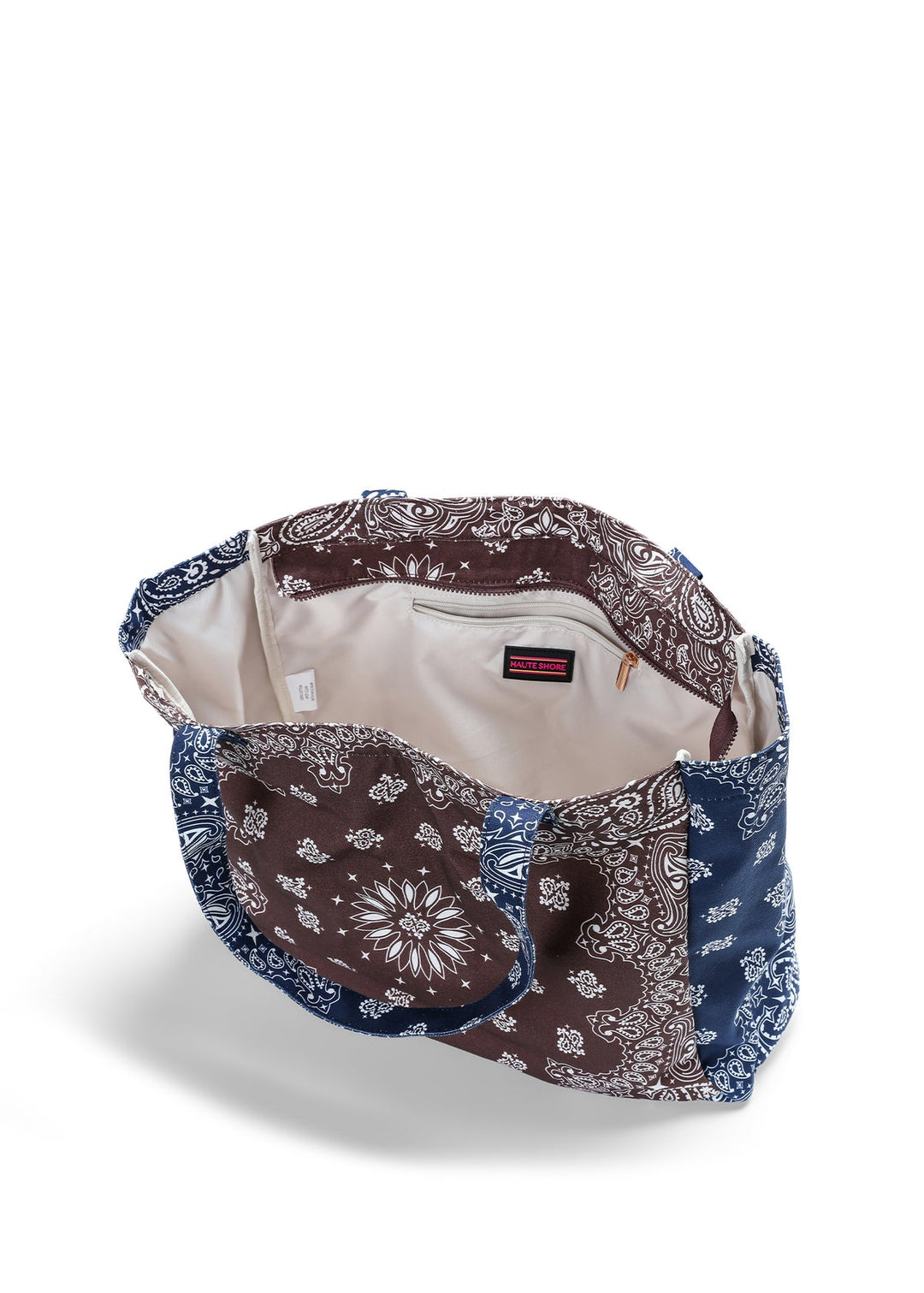 Haute Shore Bailey Bandana Print Canvas Tote in Brown/Navy available at Barbara Katz
