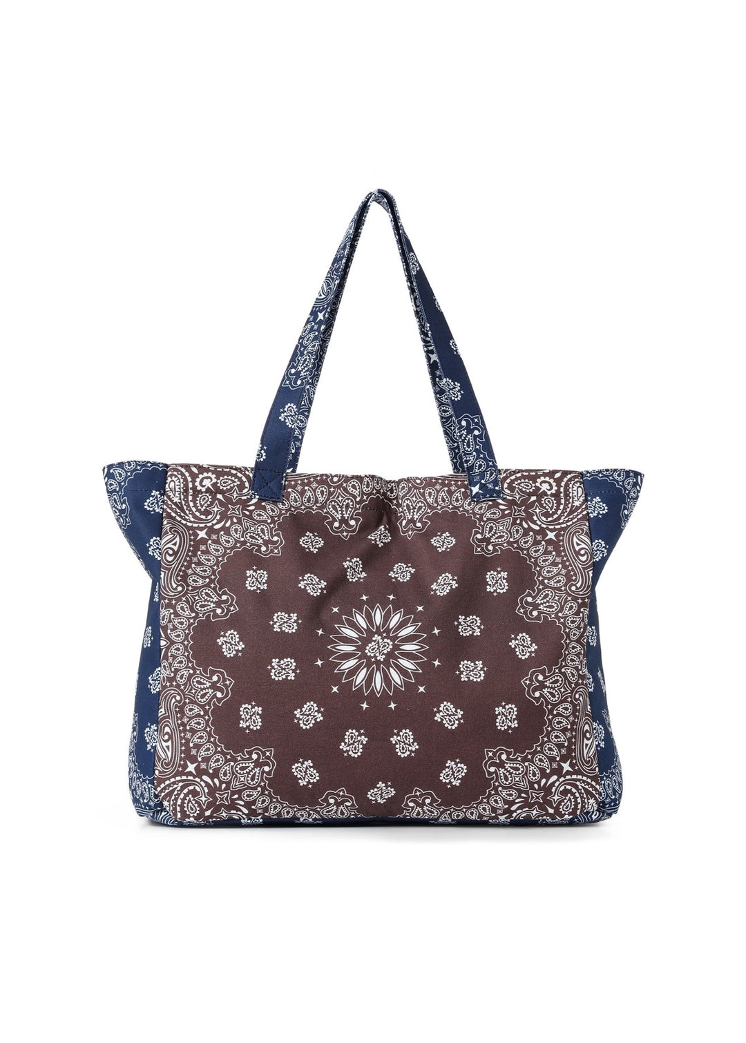 Haute Shore Bailey Bandana Print Canvas Tote in Brown/Navy available at Barbara Katz