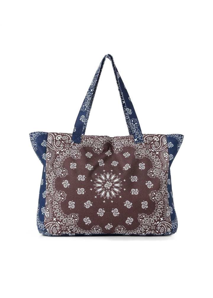 Haute Shore Bailey Bandana Print Canvas Tote in Brown/Navy available at Barbara Katz
