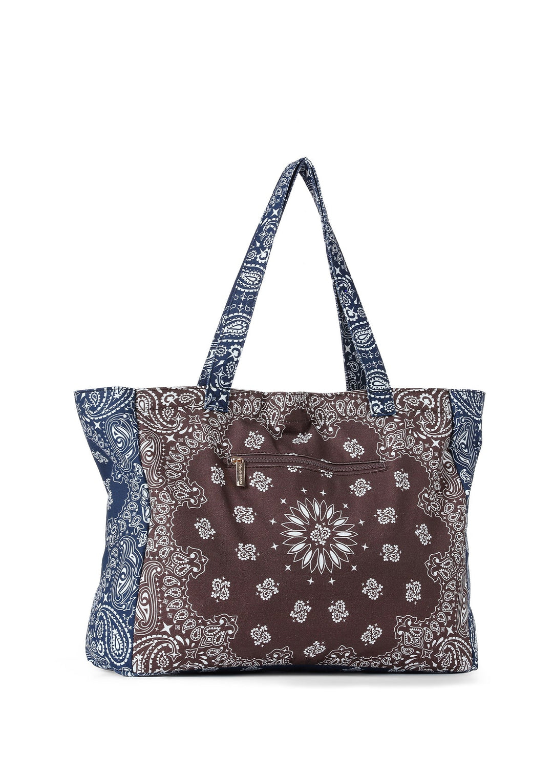 Haute Shore Bailey Bandana Print Canvas Tote in Brown/Navy available at Barbara Katz