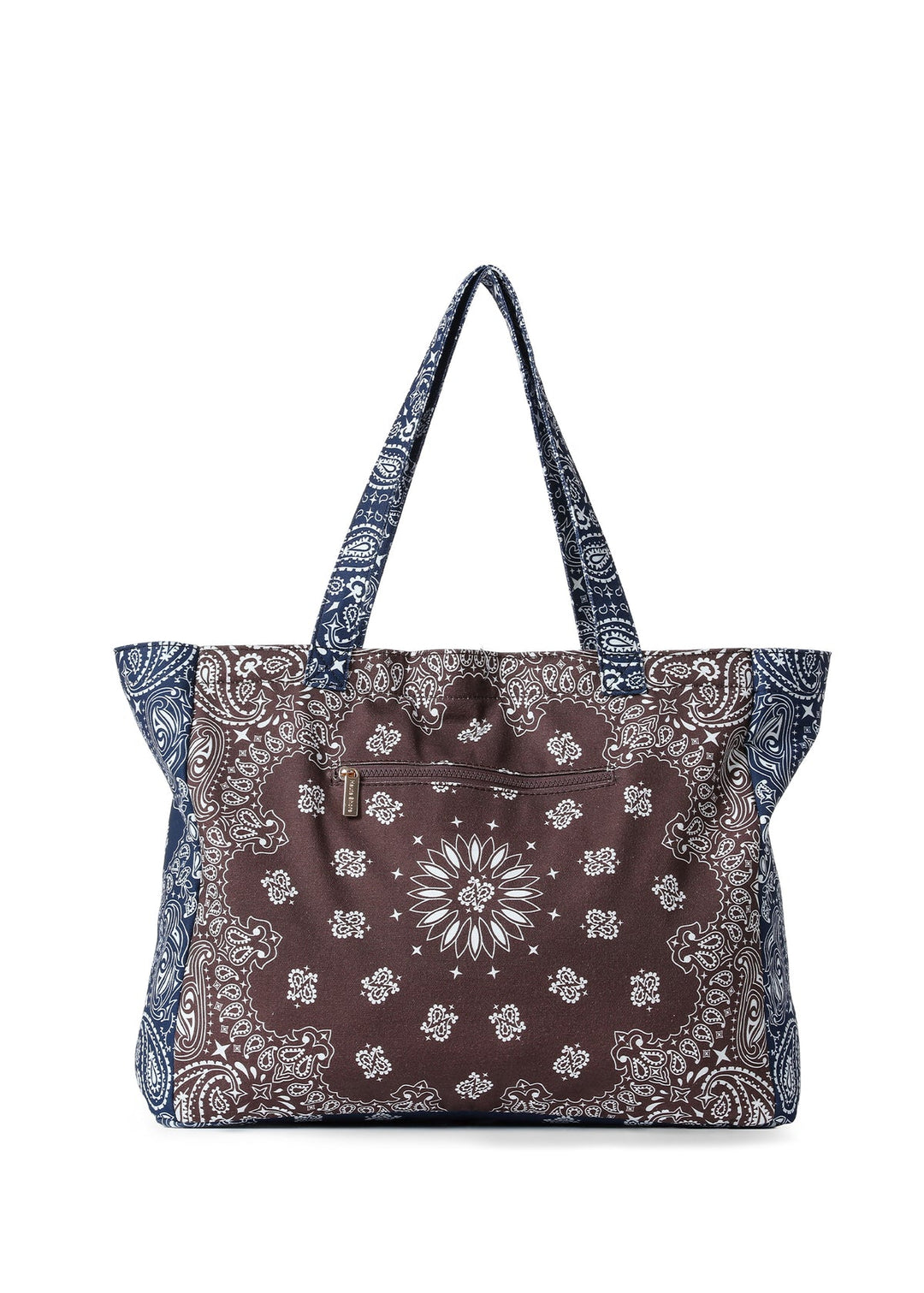 Haute Shore Bailey Bandana Print Canvas Tote in Brown/Navy available at Barbara Katz