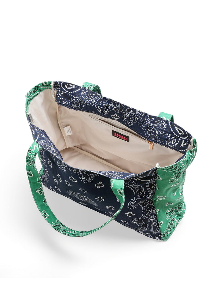Haute Shore Bailey Bandana Print Canvas Tote in Navy/Green available at Barbara Katz