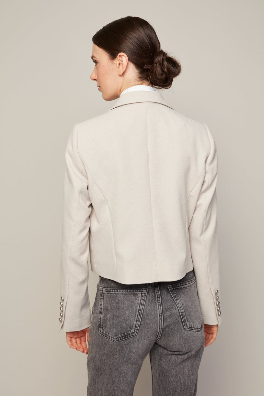 Adroit Atelier Bardot Single Breasted Short Boxy Blazer in Birch available at Barbara Katz