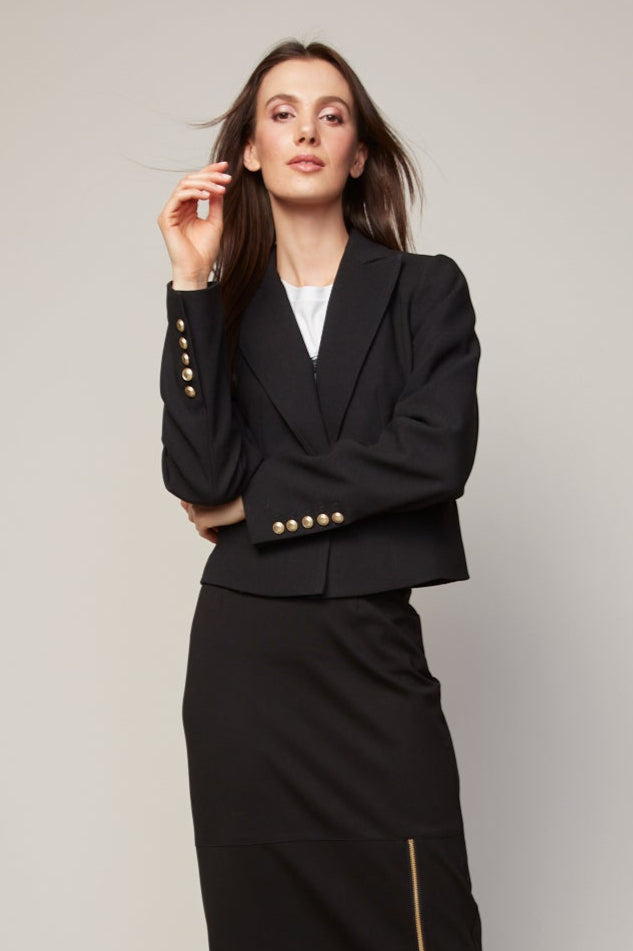 Adroit Atelier Bardot Single Breasted Short Boxy Blazer in Black available at Barbara Katz
