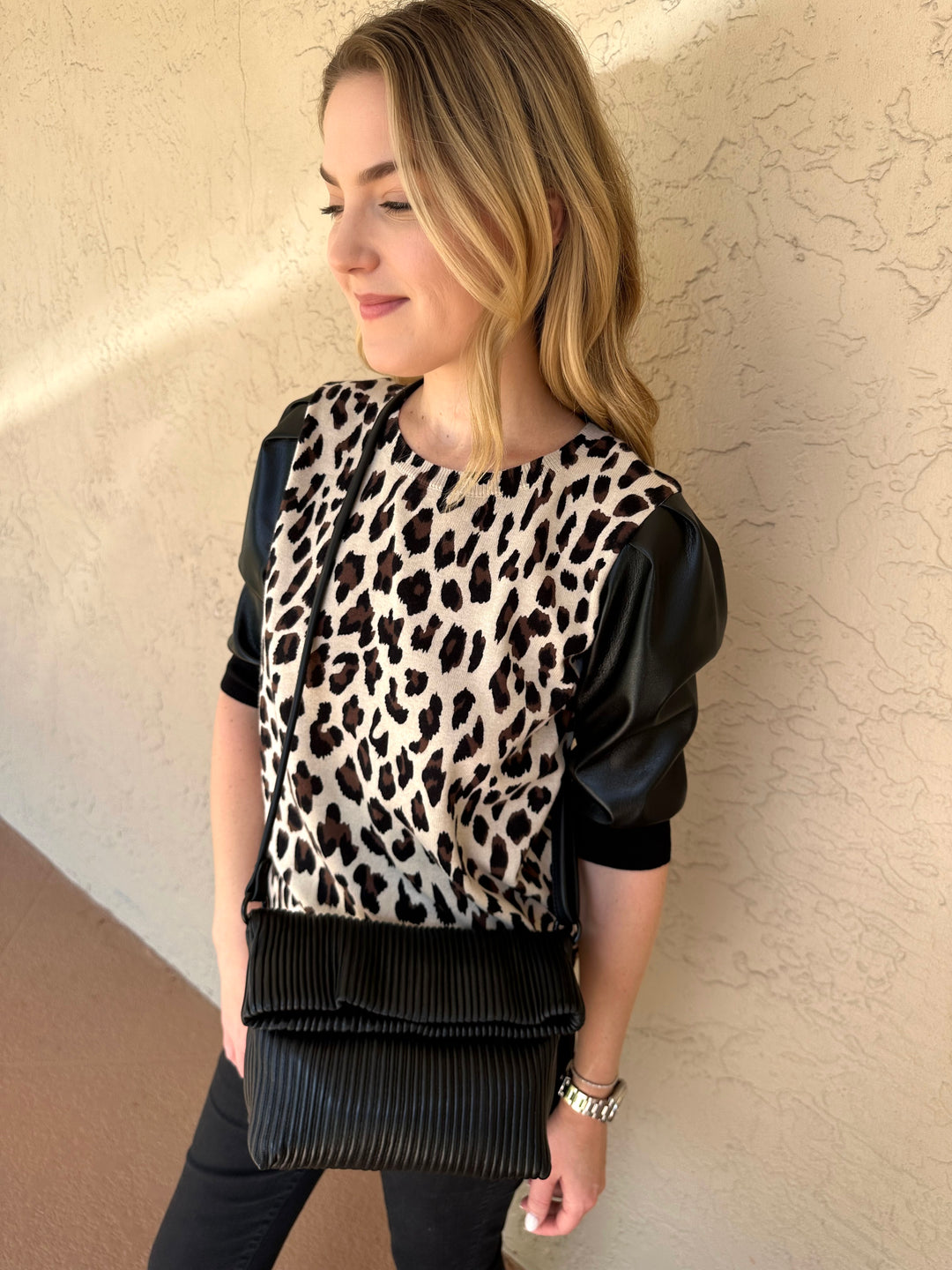 J Society Vegan Leather Cheetah Sweater - Oat