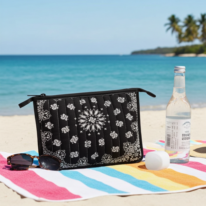 Haute Shore Beau Bandana Print Pouch in Black available at Barbara Katz