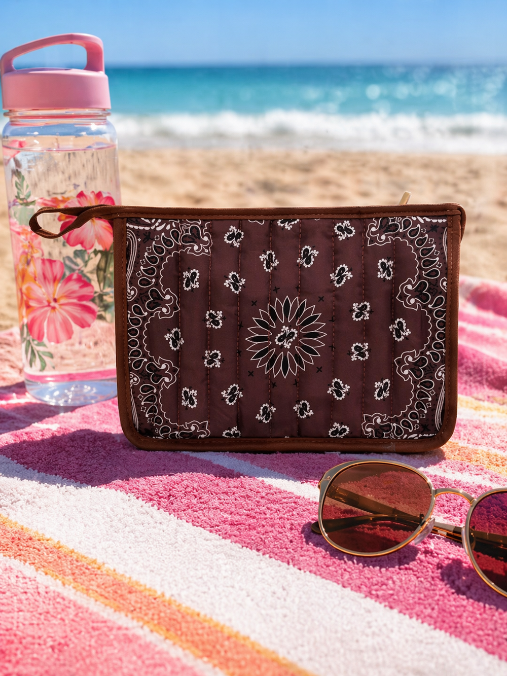 Haute Shore Beau Bandana Print Pouch in Brown available at Barbara Katz