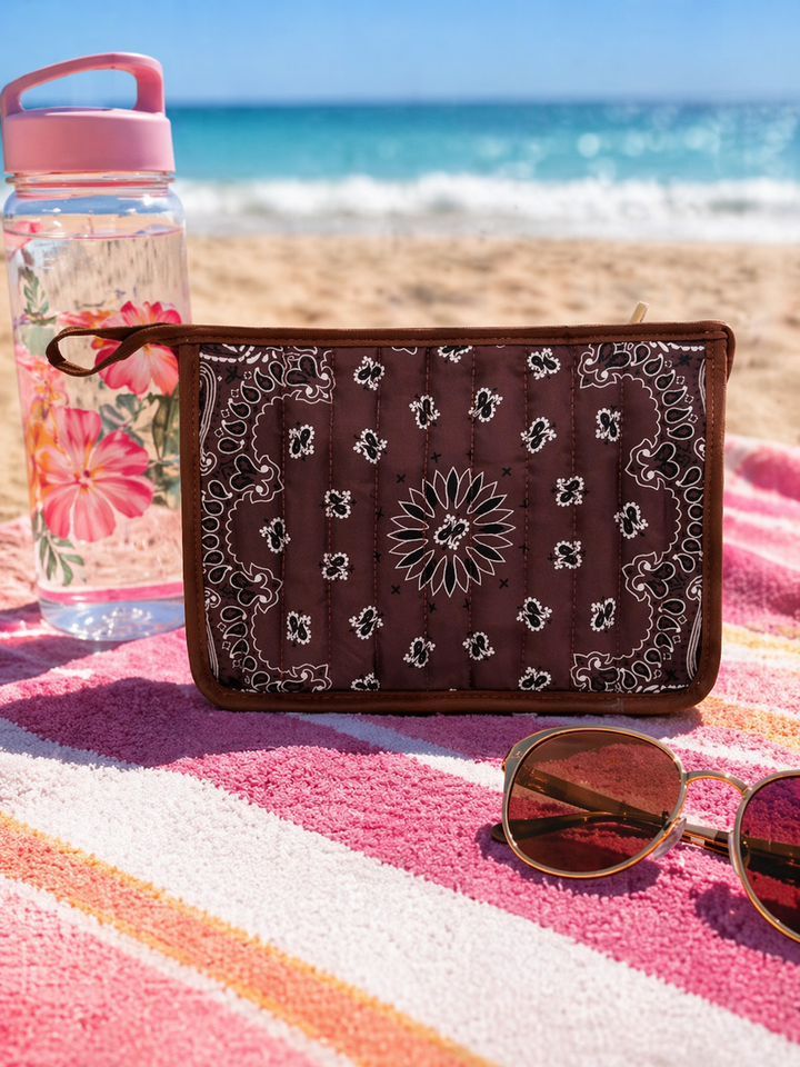 Haute Shore Beau Bandana Print Pouch in Brown available at Barbara Katz