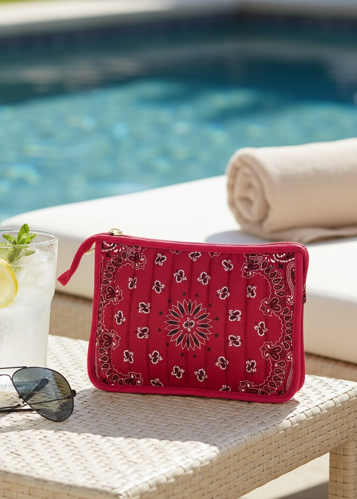 Haute Shore Beau Bandana Print Pouch in Burgundy available at Barbara Katz
