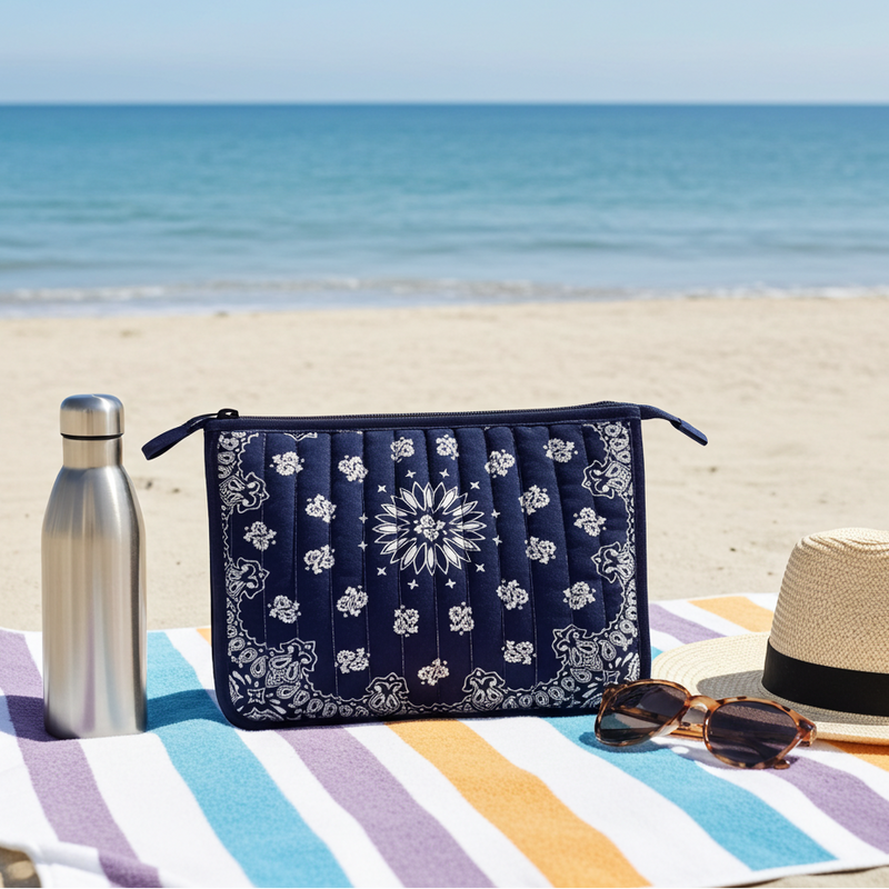Haute Shore Beau Bandana Print Pouch in Navy available at Barbara Katz