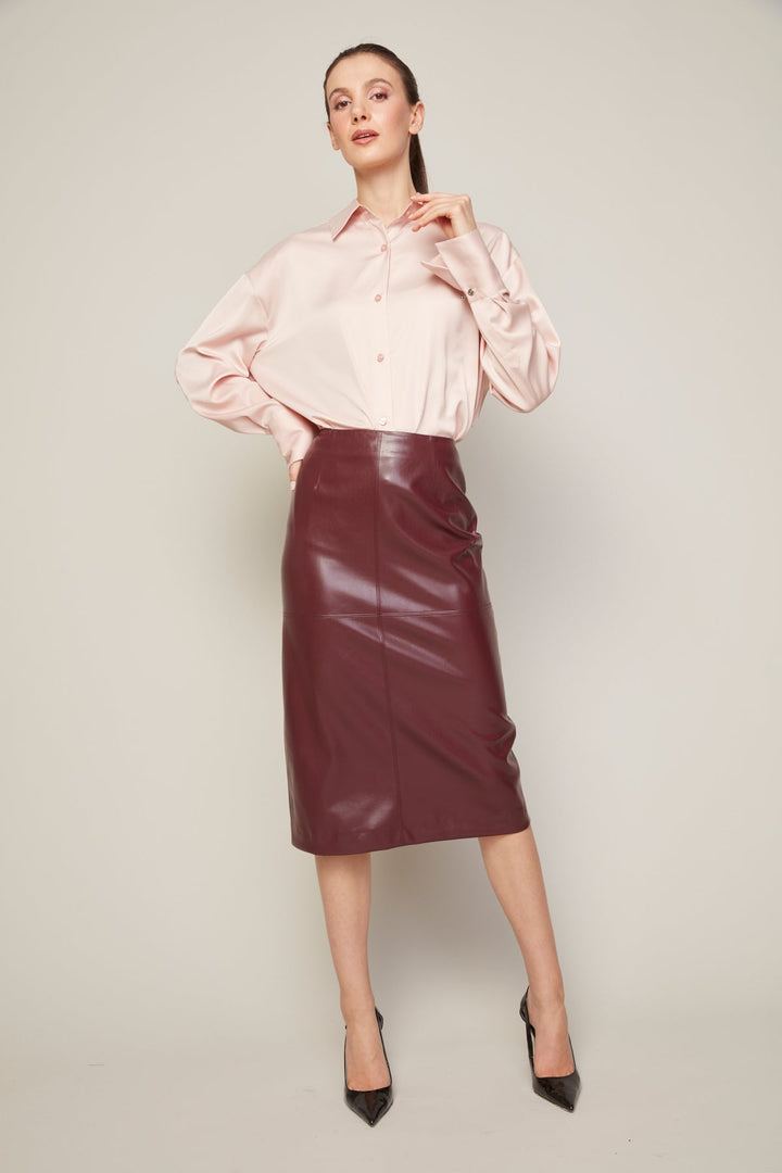 Adroit Atelier Bellamy Satin Buttoned Down Blouse in Rose available at Barbara Katz
