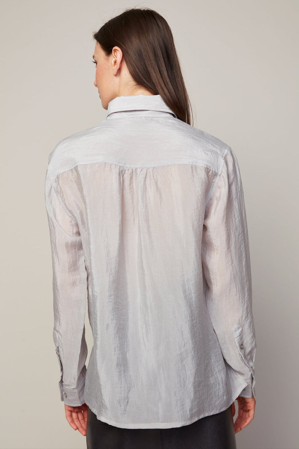 Adroit Atelier Bijou Semi-transparent Buttoned Blouse With Patch Pocket in Grey available at Barbara Katz