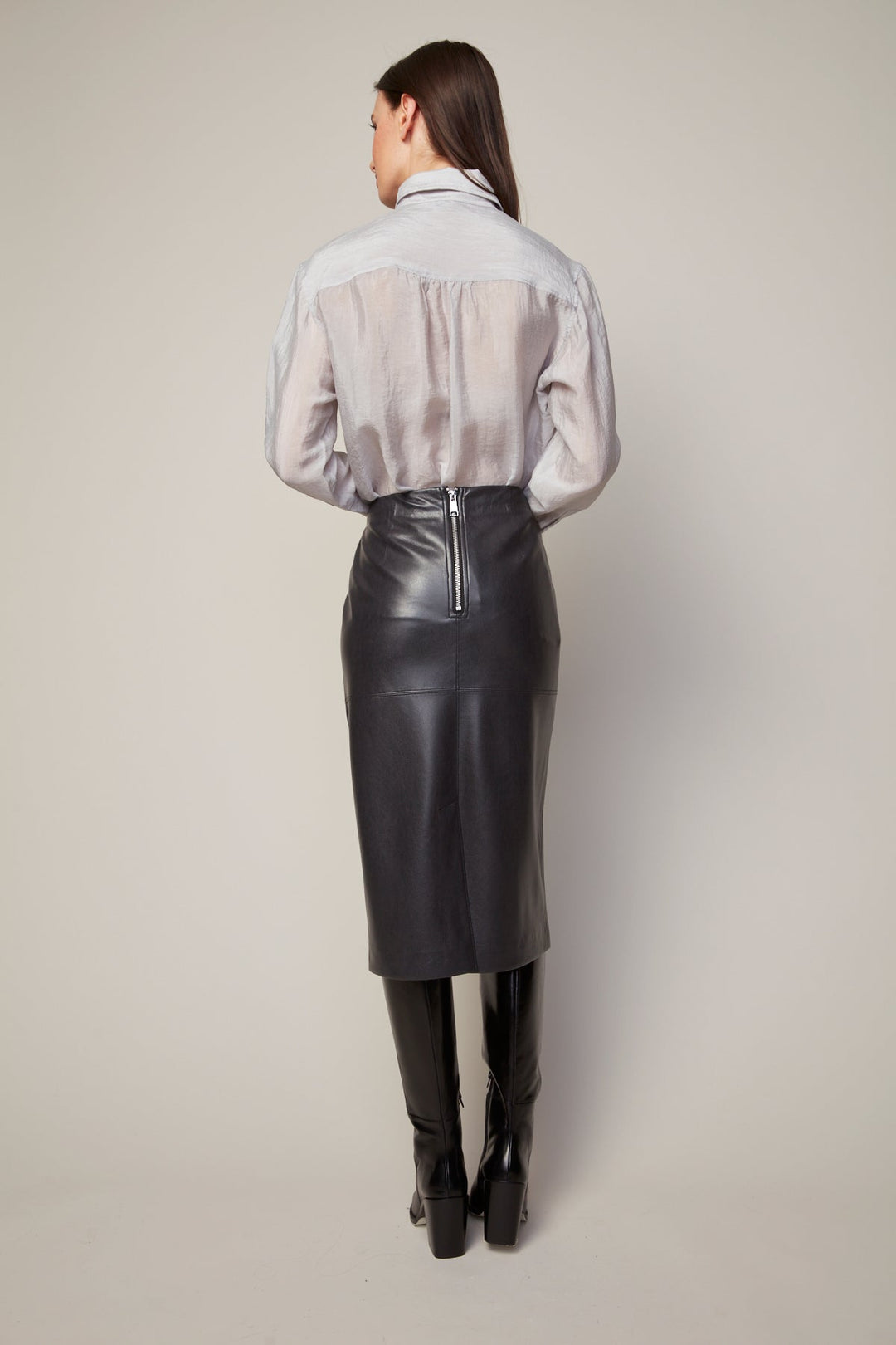 Adroit Atelier Brandy Stretch Vegan Leather Pencil Skirt - Black available at Barbara Katz