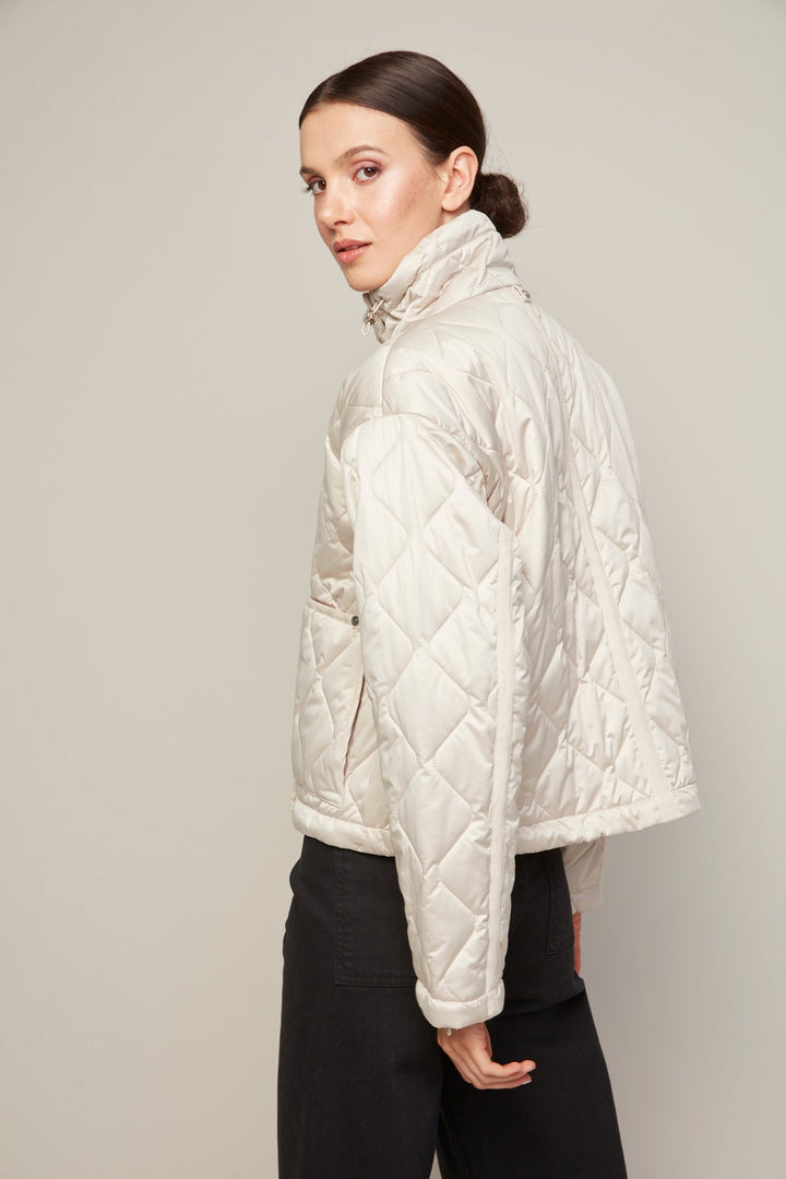Adroit Atelier Billie Drop Shoulder Quilted Jacket With Twill Tape Detail in Birch available at Barbara Katz