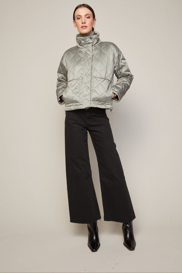 Adroit Atelier Billie Drop Shoulder Quilted Jacket With Twill Tape Detail in Agave Green available at Barbara Katz