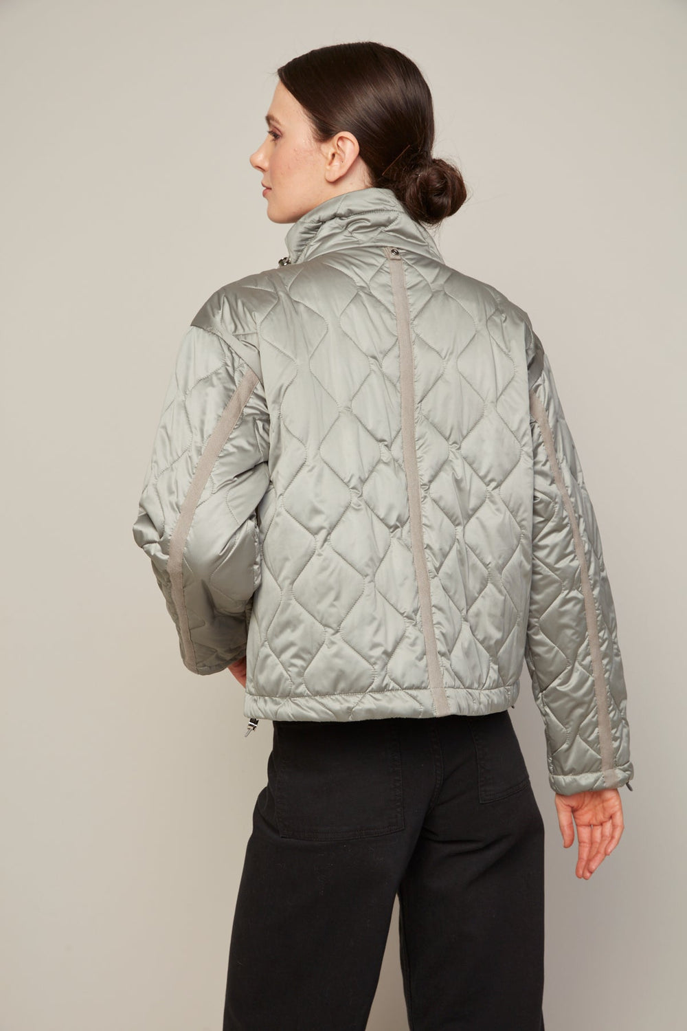 Adroit Atelier Billie Drop Shoulder Quilted Jacket With Twill Tape Detail in Agave Green available at Barbara Katz