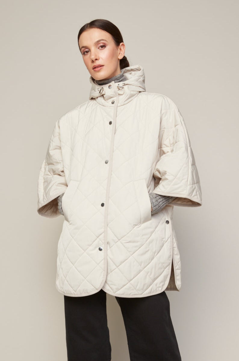 Adroit Atelier Birdie Mid Length Hooded Modern Cape in Birch available at Barbara Katz