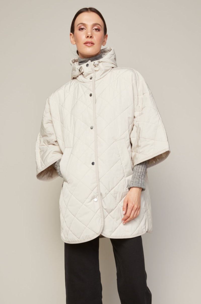 Adroit Atelier Birdie Mid Length Hooded Modern Cape in Birch available at Barbara Katz