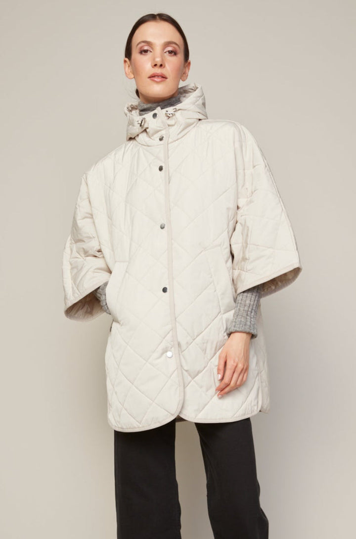 Adroit Atelier Birdie Mid Length Hooded Modern Cape in Birch available at Barbara Katz