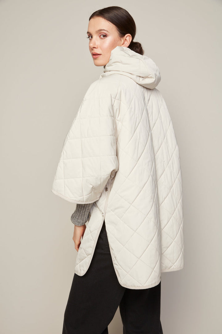 Adroit Atelier Birdie Mid Length Hooded Modern Cape in Birch available at Barbara Katz