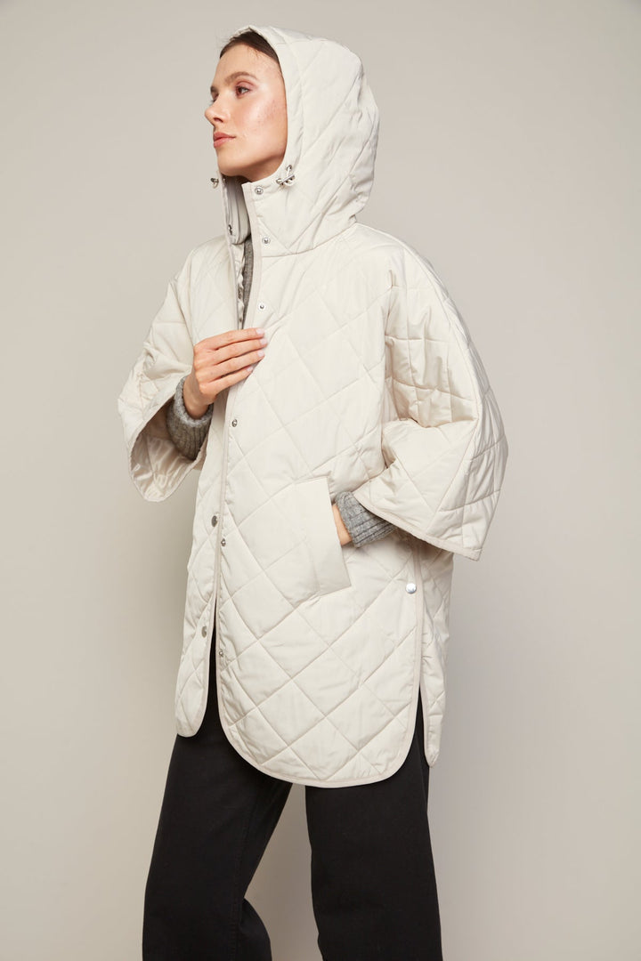 Adroit Atelier Birdie Mid Length Hooded Modern Cape in Birch available at Barbara Katz