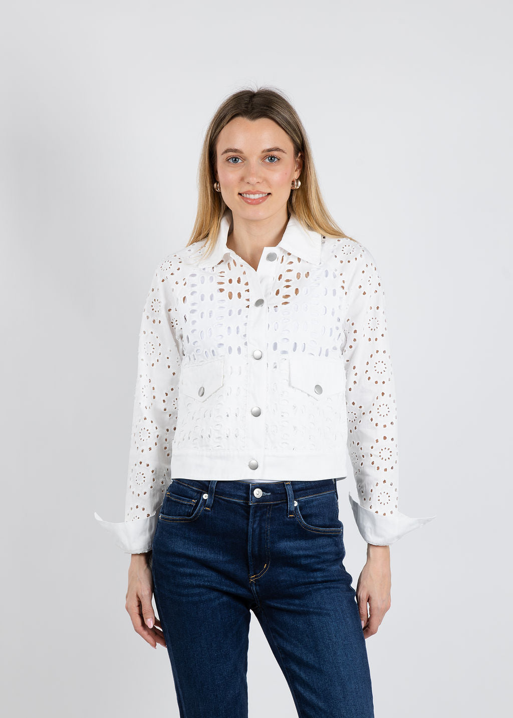 BK Aliz Embroidered Denim Jacket in White available at Barbara Katz
